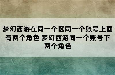 梦幻西游在同一个区同一个账号上面有两个角色 梦幻西游同一个账号下两个角色